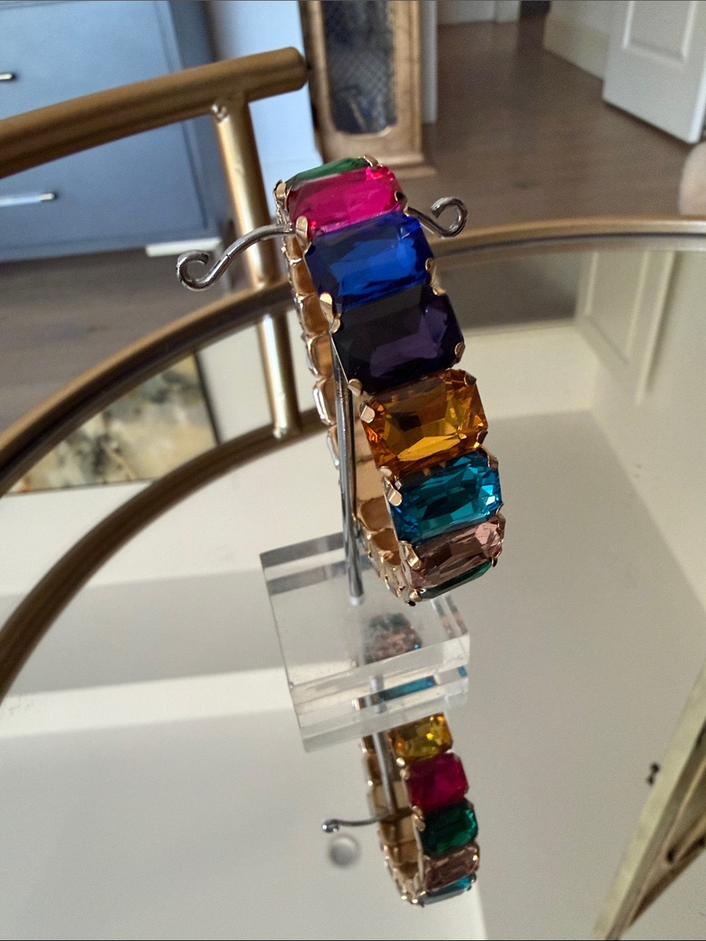 Multicolor Gemstone Statement stretchy Bracelet - Vibrant Color Block Design